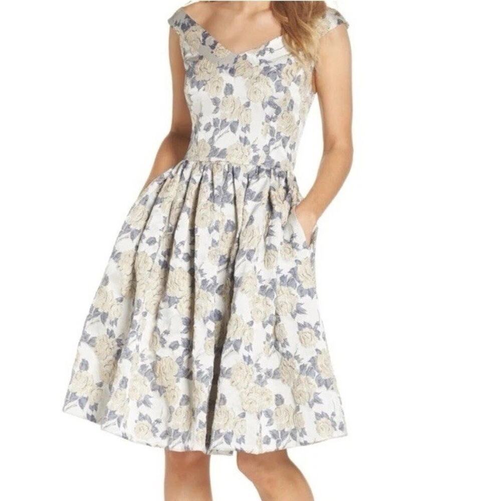 GAL MEETS GLAM Ava Rose Jacquard Dress Size 6 Fit And Flare Pockets Sleeveless